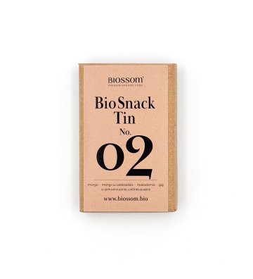 Biossom Snack Tin No. 02 – engraved reusable tin and product packaging