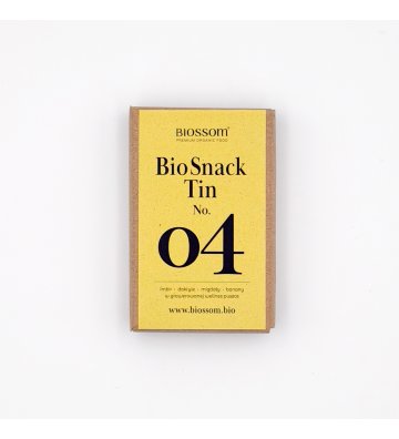 Biossom Snack Tin No. 04 – closed engraved tin beside the Ritual of Mindful Energy packaging