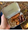 Biossom Snack Tin No. 04 – open tin with candied ginger, dates, dried bananas and almonds