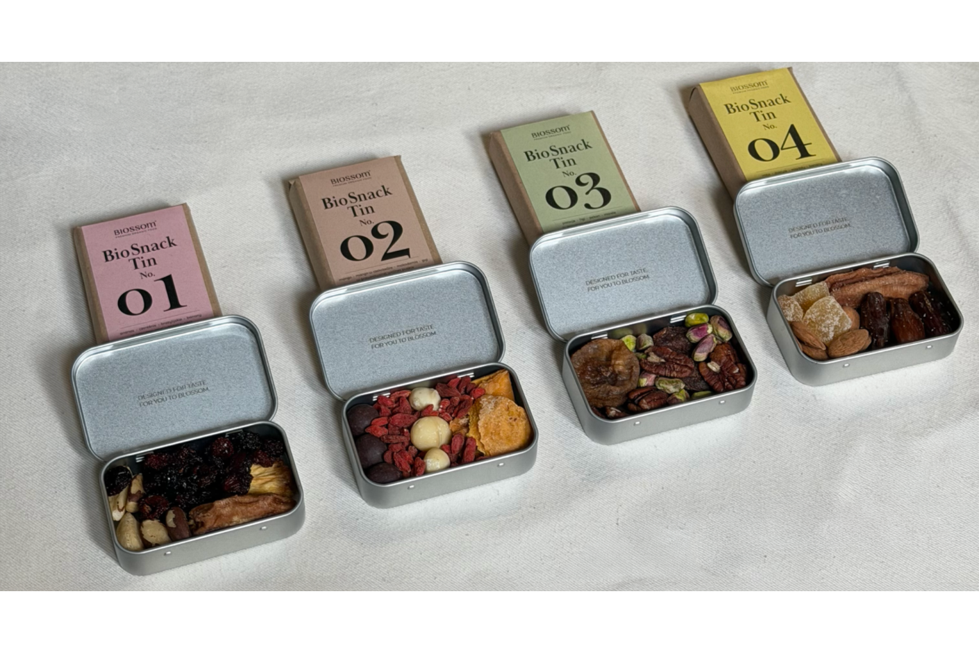 Biossom Snack Tin No. 01–No. 04 — którą kompozycję wybrać?